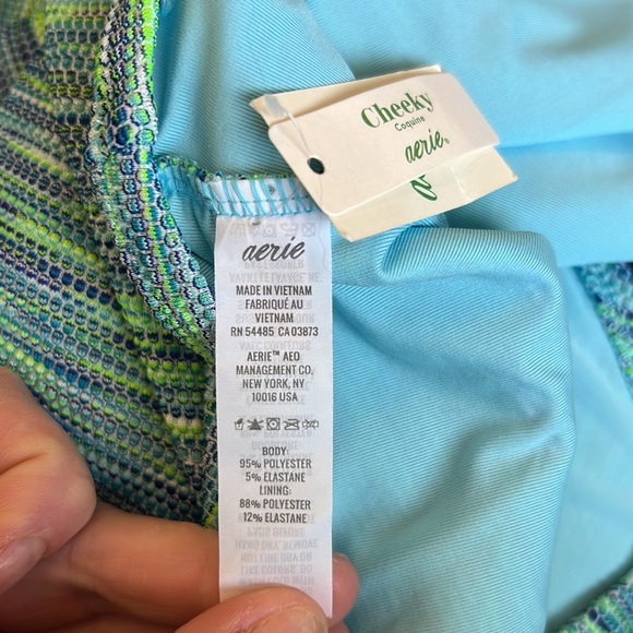 AERIE Blue and Green Cheeky One Piece Shoulder Tie Bathing Suit | XL - Picture 8 of 10